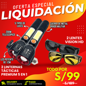 NUEVO PACK AVENTURA PREMIUM - 2 linternas militares + 2 lentes vision HD
