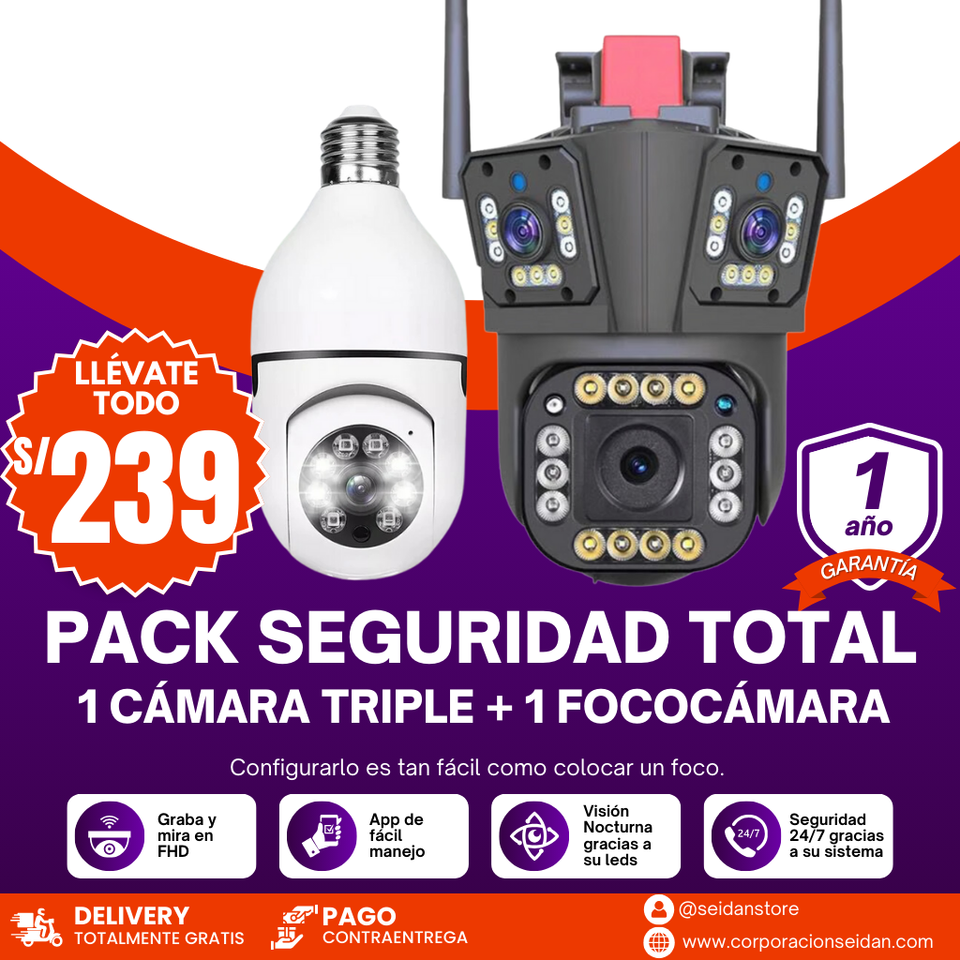 NUEVO PACK SEGURIDAD TOTAL - 1 Cámara Triple lente + 1 Fococámara