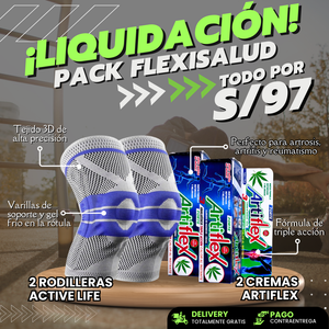 NUEVO PACK FLEXISALUD - 2 RODILLERA ACTIVELIFE + 2 CREMAS ARTIFLEX