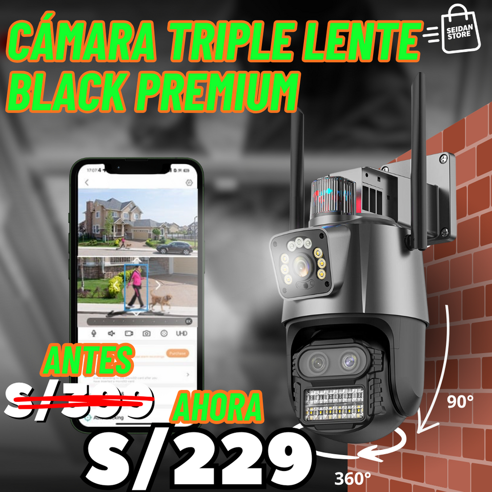 NUEVA CÁMARA TRIPLE LENTE BLACK PREMIUM CON SIRENA