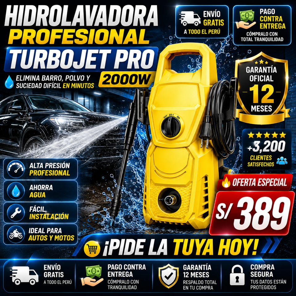NUEVA HIDROLAVADORA PROFESIONAL TURBOJET 2000W