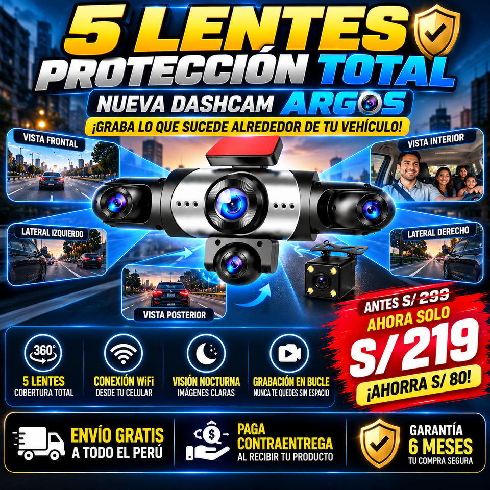 NUEVA DASH CAM ARGOS 360° - 5 LENTES 1 CÁMARA