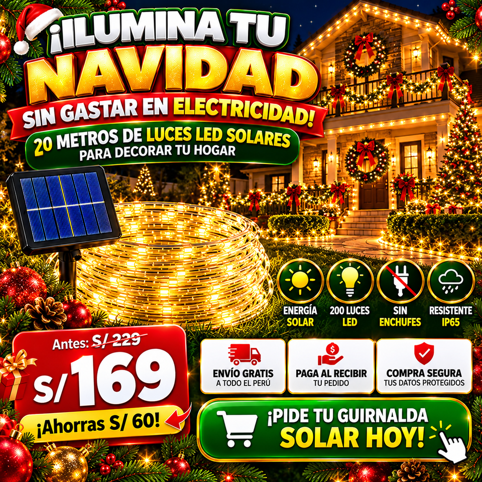 NUEVA GUIRNALDA NAVIDEÑA DE LUZ LED SOLAR