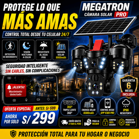 NUEVA CÁMARA SOLAR MEGATRON- Triple lente y alarma policial