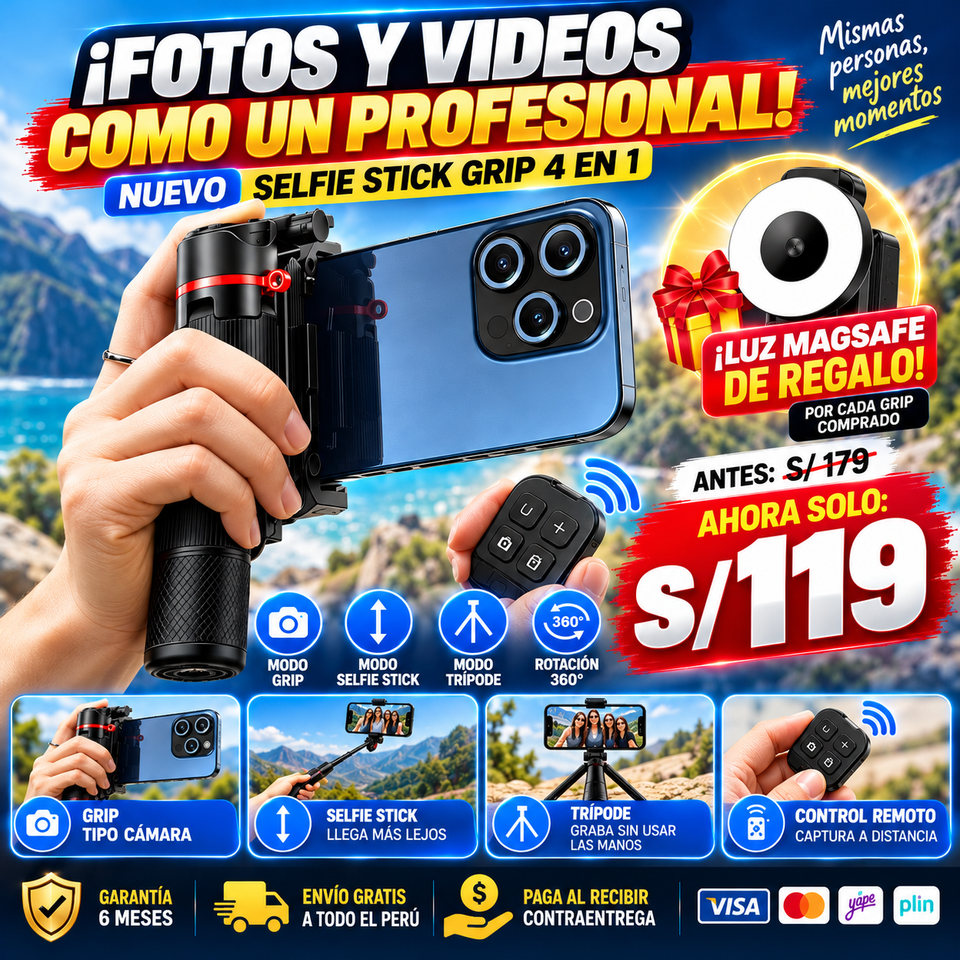 NUEVO SELFIE STICK GRIP 4 EN 1 + REGALO