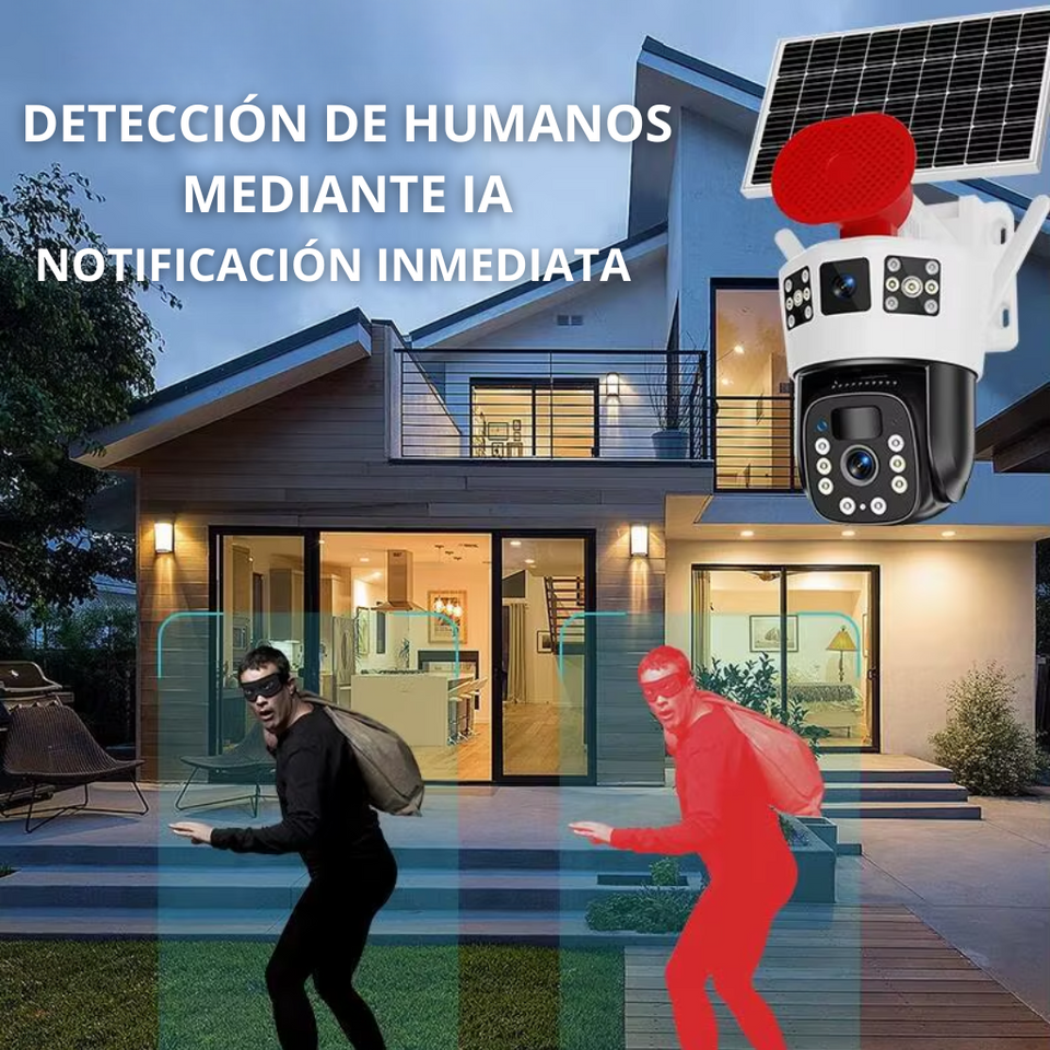 NUEVA CÁMARA TRIPLE LENTE DELUXE-Con panel solar e IA